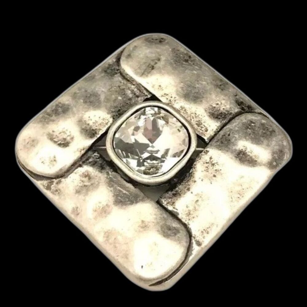 Designer Pin Pendant Combo Hammered Antique Silver Tone Large Crystal - 4R